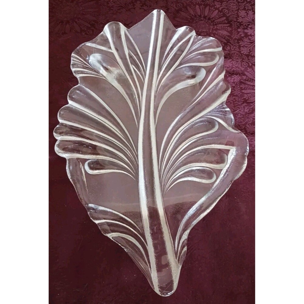 Beautiful VINTAGE 17" Glass LEAF Tray Heavyweight Perfect for Upcoming HOLIDAYS!